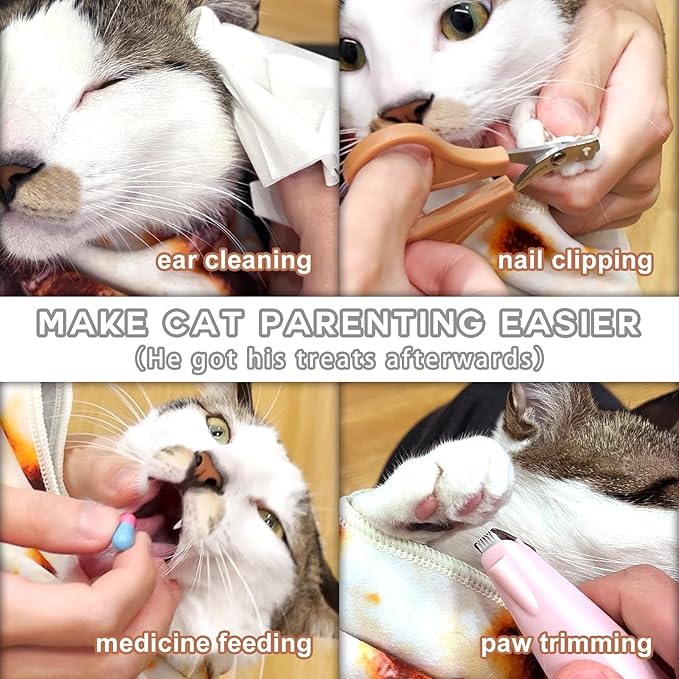 Cat Wrap for Cutting Nails, Tortilla Blanket Pet Supplies Cat Washing Bag, Burrito Blanket Cat Restraint for Nail Clipping, Multifunctional Pet Tool Gifts for Cat Lovers (S (within 6lbs), Tortilla)