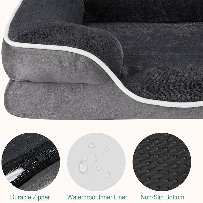 NEWBULIG 35x25 Inch Orthopedic Dog Bed Large Sized, Dog Couch/Sofa Bed with Washable Cover, Waterproof, Memory Foam, Soft Fluffy Surface