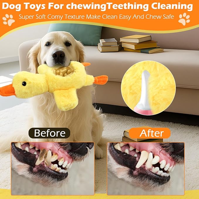 Yellow Duck Plush Dog Toys with Squeaks, Food Hiding Function & Interactive Play - Durable & Fun for Large, Medium & Small Dogs