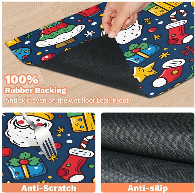 Cute Christmas Dog Food Mat for Floors Absorbent, Quick Dry Water Dispenser Mat for Food, Water, Pet Supplies 16" x 24", Tree Santa Claus