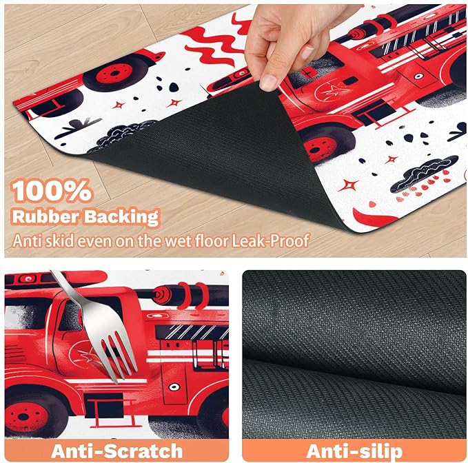 Red Truck Dog Food Mat for Floors Absorbent, Quick Dry Water Dispenser Mat for Food, Water, Pet Supplies 24" x 32", Car Vehicle
