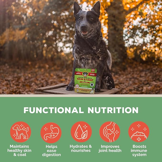 Brutus Broth Dog Food Topper - Vegetable Instant Broth Powder for Adult Dogs’ Skin & Coat - Made with Natural Ingredients - Serve Dry or Wet - Vegetable Flavor - 3.5 oz Pack (Makes 130 oz with Water)