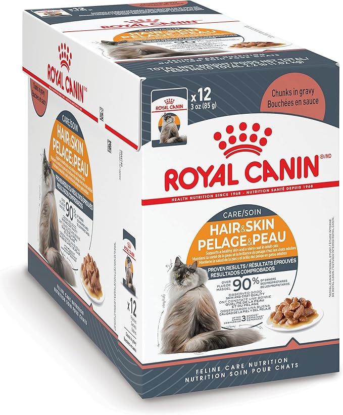 Royal Canin Feline Care Nutrition Hair & Skin Care Adult Chunks in Gravy Cat Food, 3 oz (Pack of 12)