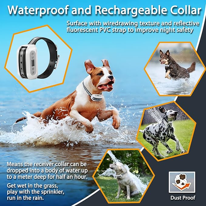 GPS Wireless Dog Fence System, Electric Satellite Technology Pet Containment System by GPS Signal Boundary for Dogs and Pets with Waterproof & Rechargeable Collar Receiver(White)