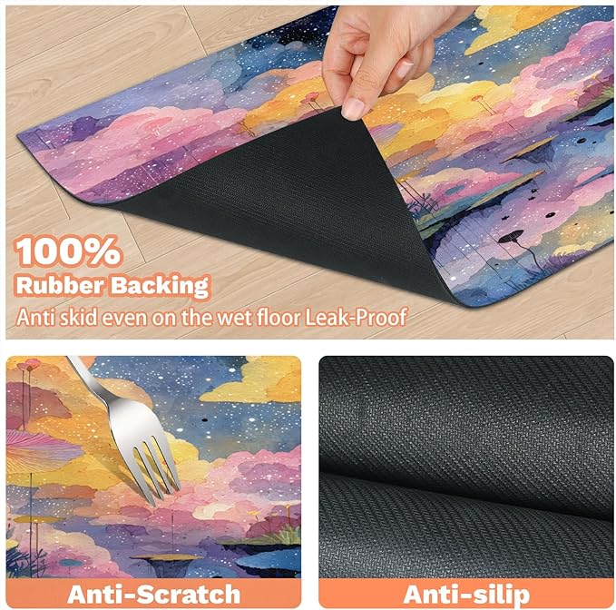 Lotus Leaf Dog Food Mat for Floors Absorbent, Quick Dry Water Dispenser Mat for Food, Water, Pet Supplies 16" x 24", Cloud Moon