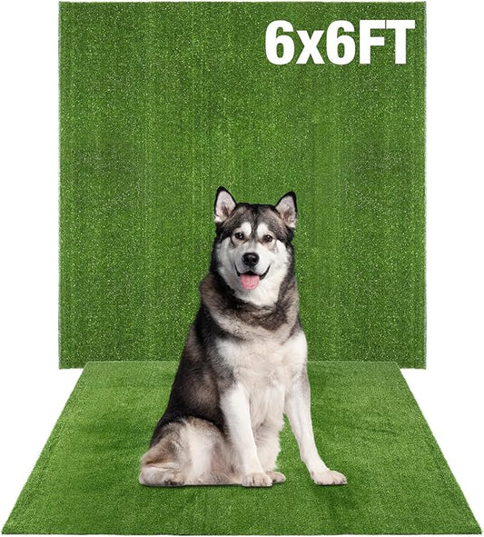 GLOBREEN Large Artificial Grass Outdoor for Dogs - 6 FT X 6 FT Fake Grass for Pets Potty Training - Turf Rug Roll for Kennel Playpen Whelping