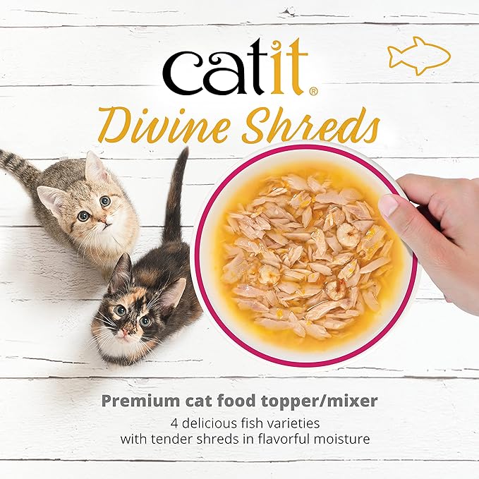 Catit Divine Shreds Premium Cat Food Topper, Tuna with Chicken & Wakame