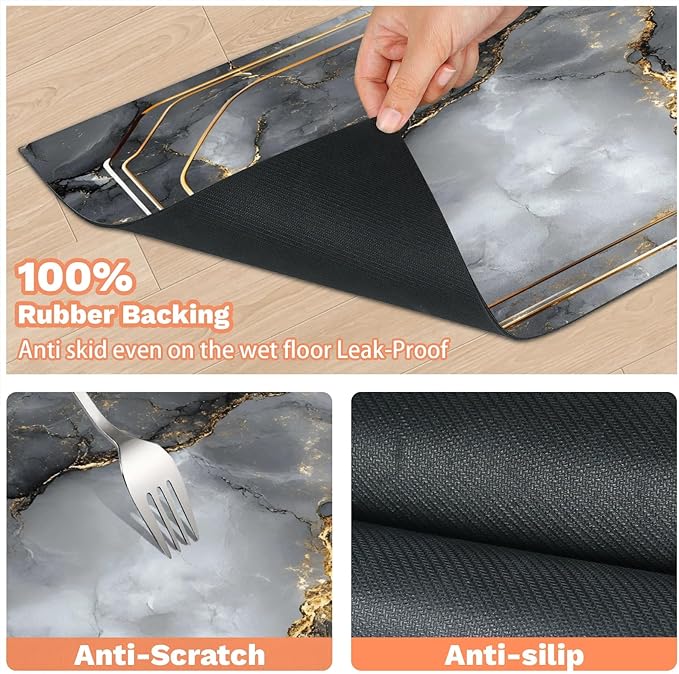 Grey Marble Dog Food Mat for Floors Absorbent, Quick Dry Water Dispenser Mat for Food, Water, Pet Supplies 12" x 20", Abstract