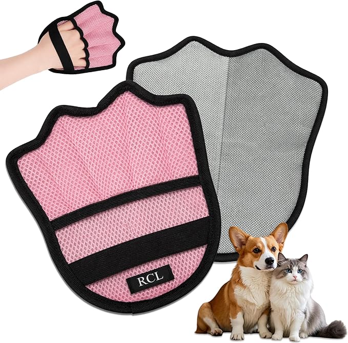 RCL Pet Hair Removal Glove, Upgraded Reusable Electrostatic Pet Hair Remover Mitt for Cats & Dogs, 5-Finger Design Grooming Glove for Sofa, Clothes, Carpet, Car Seat (1pc, Pink)