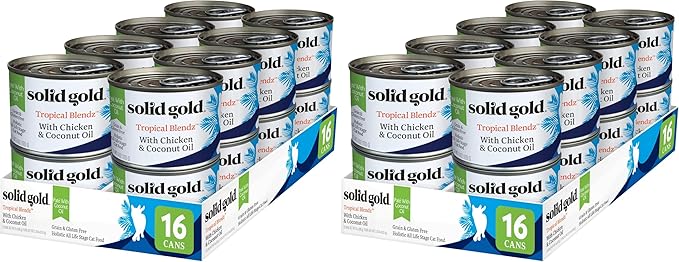Solid Gold Tropical Blendz Wet Cat Food - Chicken Pate in Coconut Oil - Canned Cat Food, 32 Pack