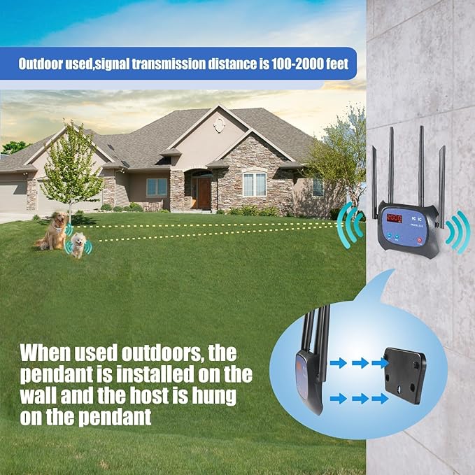 Plkm Dog Wireless Fence Electric Pet Containment System, Adjustable Control Range 100 to 2000 Feet, Safe Effective No Randomly Over Correction, Rechargeable Waterproof Collar Receiver