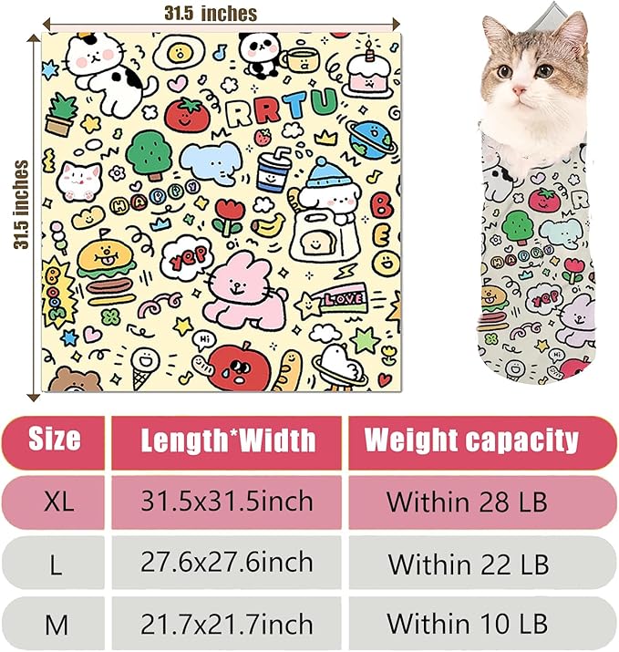 Cat Grooming Wrap, Cat Wrap for Cutting Nails, Self-Adherent Soft Cat Blanket to Wrap - Cat Burrito Wrap, Anti-Scratch, Anti-Escape, Cat Swaddle Wrap (Within 28lbs)