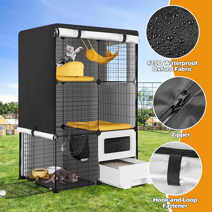 Catio Cover,30"L x 20"W x 42"H Cover for Catio Outdoor Cat Enclosure Waterproof, 420D Cat Cage Covers for Oneluck Cats Cage Indoor, Outdoor Cats Enclosure Covers(Black)(Catios Not Included)