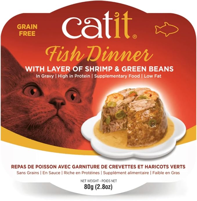 Catit Fish Dinner with Shrimp & Green Beans – Hydrating and Healthy Wet Cat Food for Cats of All Ages (Pack of 6)