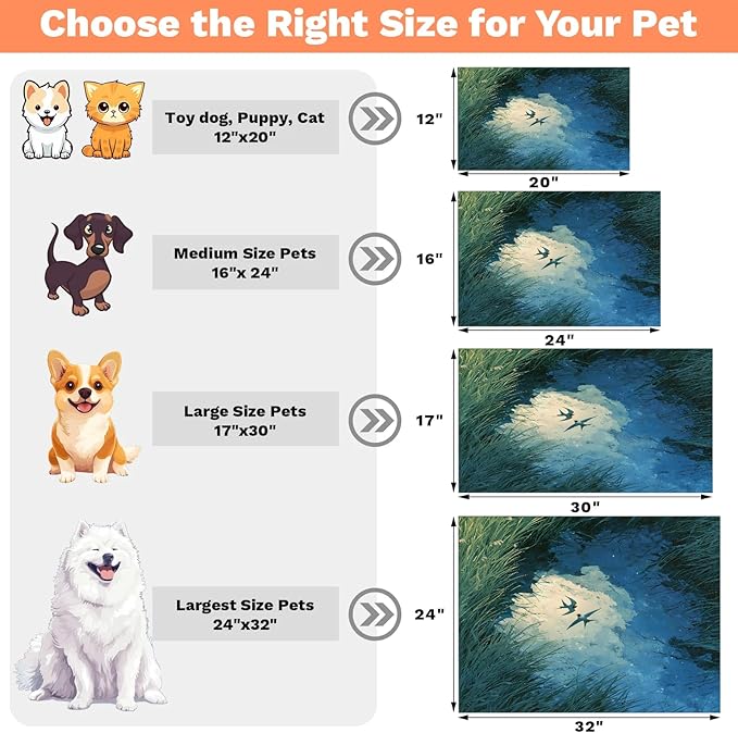 Sky Dog Food Mat for Floors Absorbent, Quick Dry Water Dispenser Mat for Food, Water, Pet Supplies 24" x 32", Grass
