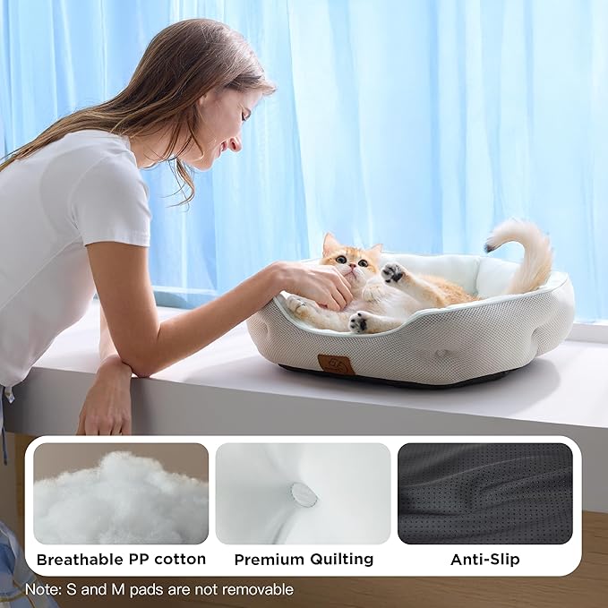 Bedsure Cooling Dog Beds for Small Dogs - Round Medium Cat Beds for Indoor Cats, Washable Pet Bed for Puppy and Kitten with Slip-Resistant Bottom, 25 Inches, Blue
