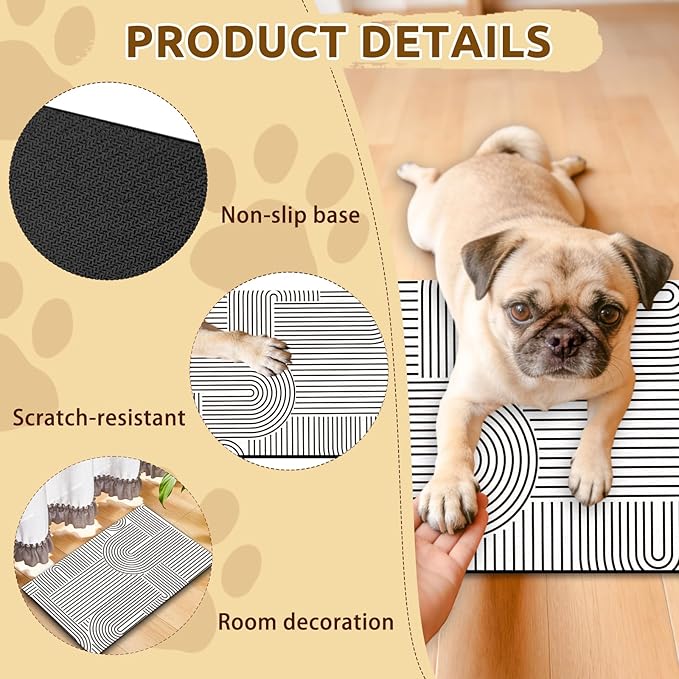 GLOBLELAND Bohemian Minimalism Pet Food Mat for Floors 11.8×20 inch Dogs Food Mats Absorbent Dog Bowl Mat Quick Dry Dog Cat Pet Placemats Pets Supplies for Water Dispenser