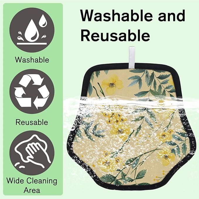 Yellow Flowers Leaves Electrostatic Pet Hair Removal Glove for Cats & Dogs - Reusable Grooming Mitt for Couch, Carpet, Car Seat & Laundry - Large 9x9 Inch