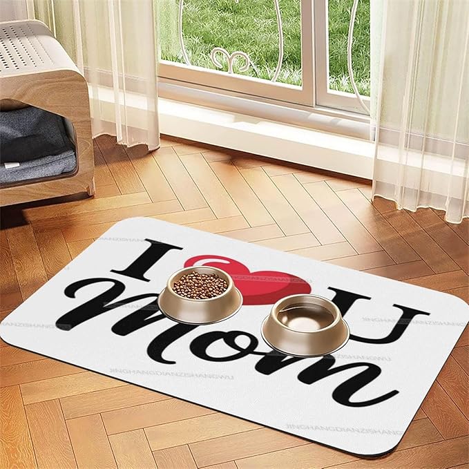 Pet Feeding Mats with Residue Collection Happy Mother's Day Floral Gift for Mom Hk Waterproof Dog Cat Bowl Mat 24x16In with Prevent Water Food Spills