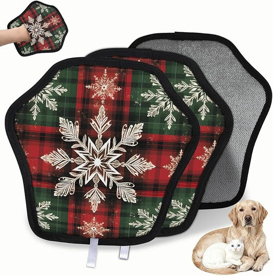 Winter Snowflake Theme Electrostatic Pet Hair Removal Glove for Cats & Dogs - Reusable Grooming Mitt for Couch, Carpet, Car Seat & Laundry - Large 9x9 Inch