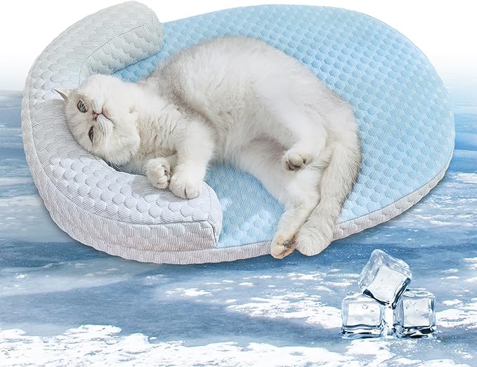 CATISM Cat Cooling Mat - Pet Bed Mat for Cats or Small Dogs, Cat Bed Cat Sleeping Beds with Pillow Soft and Comfortable, Cozy Pad Washable, Non-Slip Bottom Removable