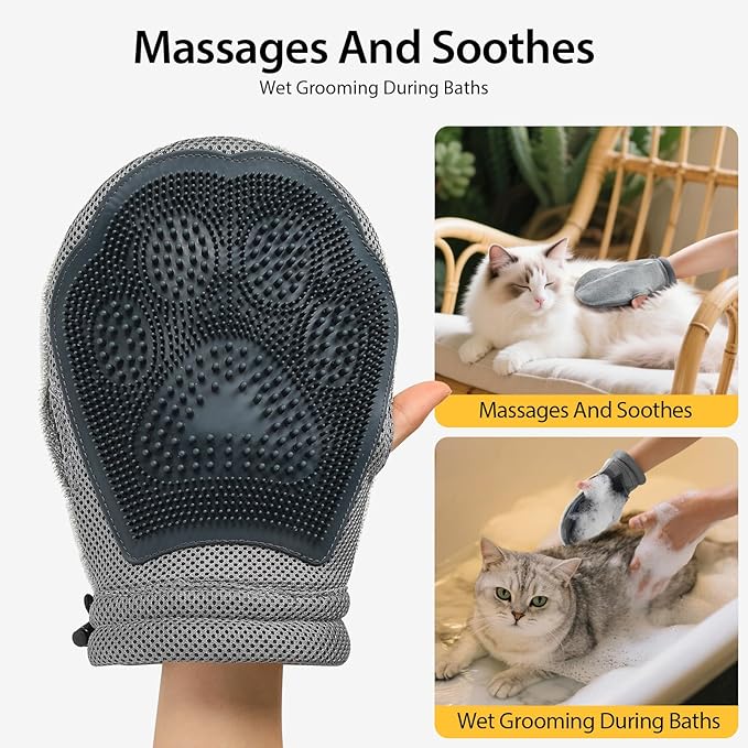 LIANZIMAU Dual Side Pet Hair Remover Glove Electrostatic Pet Hair Remover for Cat Dog Furniture Couch Car Seats Reusable with Thumb Hole Adjustable Wrist Strap (1 PCS)