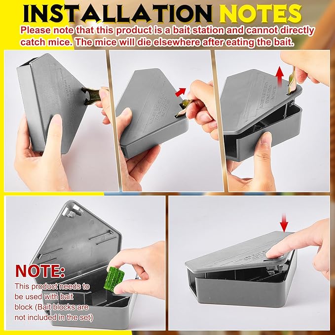 Qualirey Mice Station with Key Triangle Mouse Station Reusable Rodent Trap Box, Keeps Children and Pets Safe Indoor & Outdoor Suitable for Small Mice(Gray,24 Pcs)
