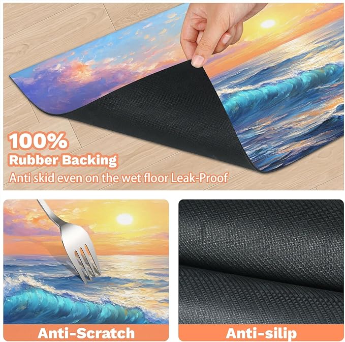 Summer Beach Dog Food Mat for Floors Absorbent, Quick Dry Water Dispenser Mat for Food, Water, Pet Supplies 12" x 20", Sunrise