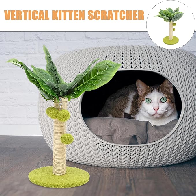 FRCOLOR Cat Scratching Post with Sisal Rope, Light Green Base Kitten Scratcher Tree, Wear-Resistant Indoor Cat Climbing for Household Pets