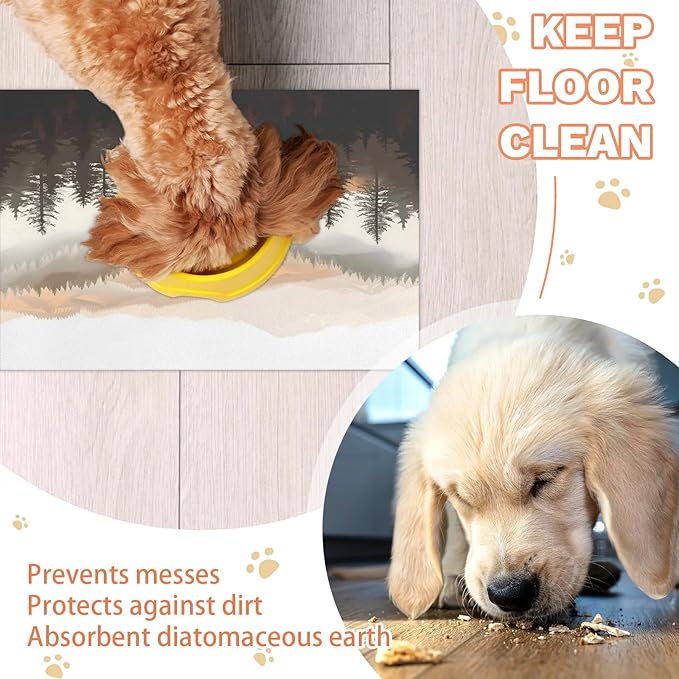 Misty Forest Dog Food Mat for Floors Absorbent, Quick Dry Water Dispenser Mat for Food, Water, Pet Supplies 24" x 32", Mountains Bird