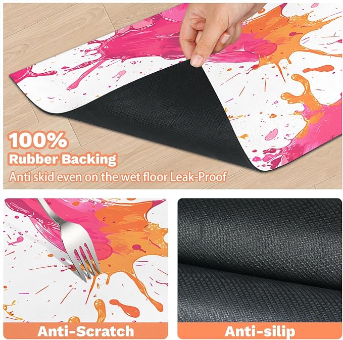 Graffiti Dog Food Mat for Floors Absorbent Dog Bowl Mat for Food and Water Dispenser Quick Dry Cat Food Placemat Pet Supplies 24" x 32", Pink Orange
