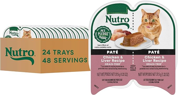 Nutro Perfect Portions Wet Cat Food Pate Chicken & Liver Recipe, Grain Free Wet Cat Food, 2.64 oz. Twin-Pack Trays (24 Count, Pack of 1)