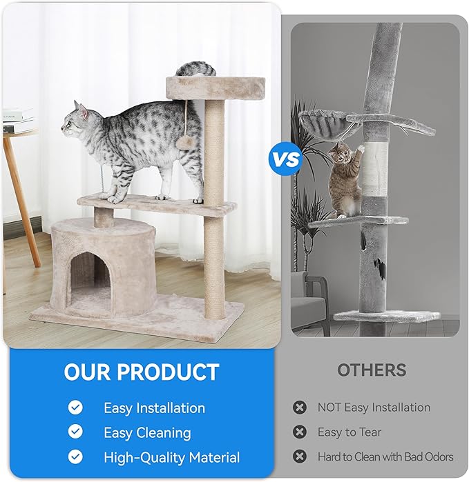 31.3" Cute Small Cat Tree Tower, 4-in-1 Multi-Level Cat Furniture Activity Centerl with Cat Scratching Post,Cave & Cozy Perch,Interactive Dangling Ball for Indoor Kittens/Cats