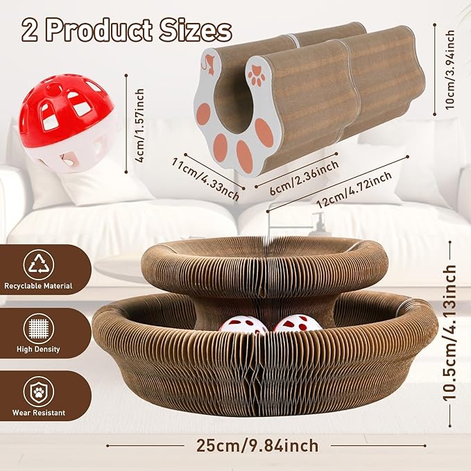 2PCS Kitlty Cat Toys Kurliz Cat Scratcher Magic Organ Cat Scratcher, Infinity Scratching Board Reversible Interactive Cardboard Kitten Pads for Bored Indoor Cats-Cat Interactive Toys