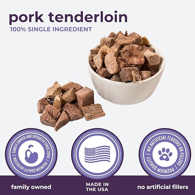 Momentum Carnivore Nutrition Freeze-Dried Pork Tenderloin Dog Treats & Cat Treats – Single-Ingredient, High-Protein, Grain-Free, Lean & Naturally Tender – Made in USA – 3.5 oz Bag