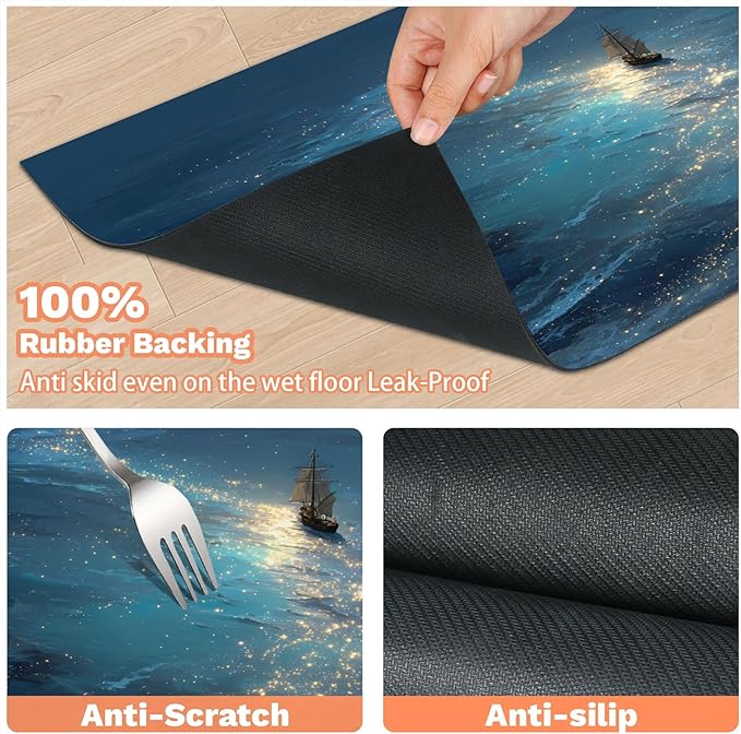 Ocean Dog Food Mat for Floors Absorbent, Quick Dry Water Dispenser Mat for Food, Water, Pet Supplies 12" x 20", Galaxy Star