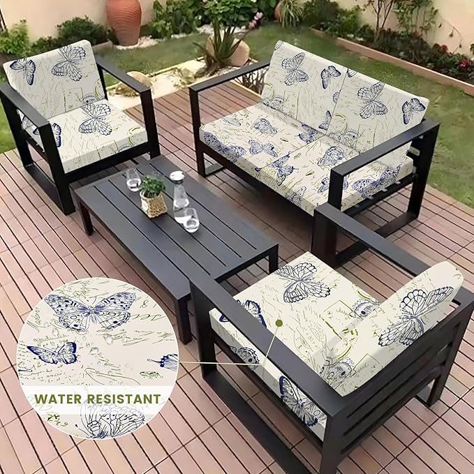 HANDONTIME8Pcs Outdoor Cushion Covers Waterproof Patio Cushion Covers Vintage Stretch Outdoor Couch Cover Replacement Patio Furniture Cover for Pets Sofa Cover Washable (Butterfly,Cover Only)