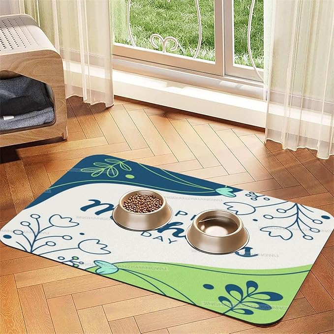 Dog Food Mat Dog Mat for Food and Water 18X12In Happy Mother's Day Floral Gift for Mom Jm No Stains Cat Pet Feeding Mats Water Bowl Messy Drinkers