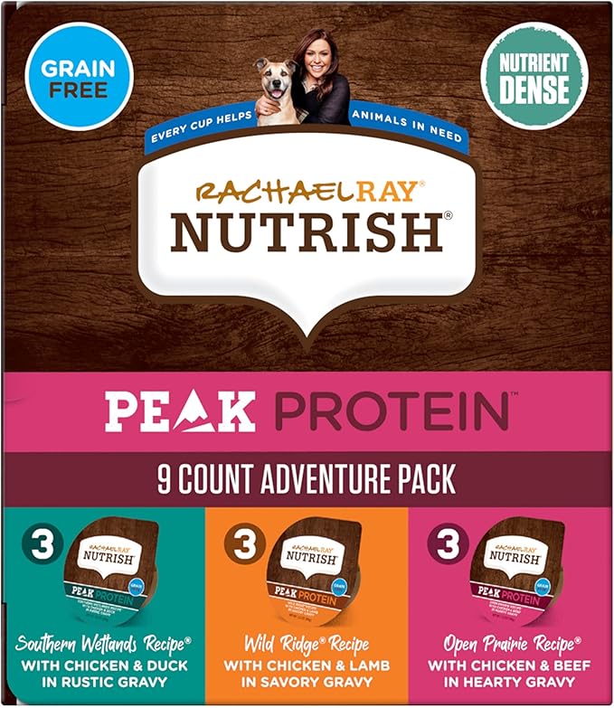 Nutrish Peak Protein Wet Dog Food Variety Pack, High Protein, Grain Free, 3.5oz Cups, (Rachael Ray), (Pack of 36)