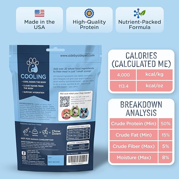 Side by Side Rabbit Bowl Booster - Cooling Freeze-Dried Dog Food Topper for All Breeds - Made with Nutrients & Whole Raw Foods Toppers for Dogs - No Artificial Additives or Fillers (4 oz, 2-Pack)