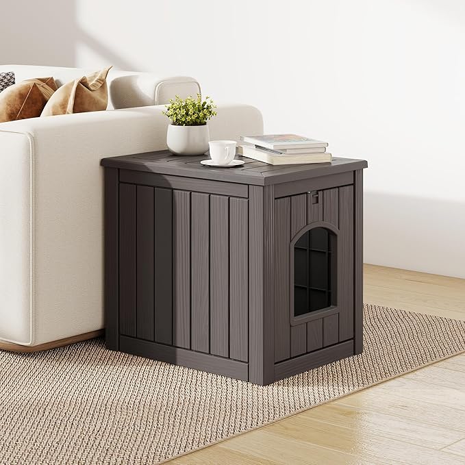 Fancyango Outdoor & Indoor Dog House for Weatherproof and Stylish Furniture, Dog House Outdoor Indoor, Multi - Use for Small and Medium Dogs (Deep Grey, 22.8" L × 17.7" W × 21.7" H)