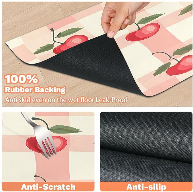 Cherry Fruit Dog Food Mat for Floors Absorbent Dog Bowl Mat for Food and Water Dispenser Quick Dry Cat Food Placemat Pet Supplies 17" x 30", Buffalo Check