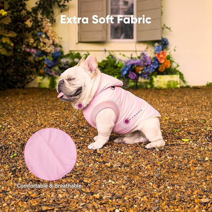 Fleece Lining Dog Hoodie with Harness Built in,Extra Warm Medium Dog Jacket in Winter Doggie Coats with Hooded,Light Pink L