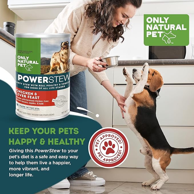 Only Natural Pet PowerStew Chicken and Liver Feast Wet Dog Food, Legume and Grain-Free with Savory Hydrating Broth and Vegetables, Complete Nutrition for All Life Stages, 12.5 oz Cans, Pack of 6 (C)