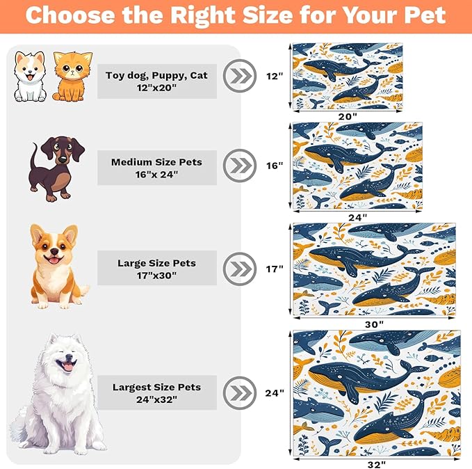 Dolphin Dog Food Mat for Floors Absorbent Dog Bowl Mat for Food and Water Dispenser Quick Dry Cat Food Placemat Pet Supplies 16" x 24", Ocean Animal