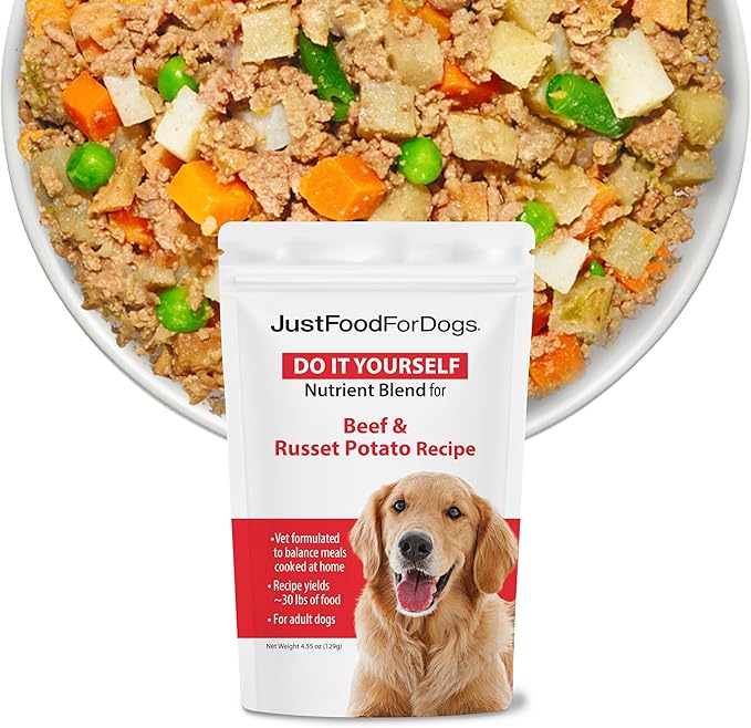 Just Food for Dogs Nutrient Blend, Vitamins and Supplements for Homemade Dog Food, Beef and Russet Potato, DIY Fresh Pet Meals and Toppers, Human Grade Quality, Dog Multivitamin Additive, 4.55oz