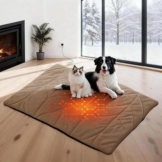 Dog Heating Pad (56"x40") - Waterproof Electric Heated Mat & Pet Bed for Indoor and Outdoor Use, Chew Resistant Cord, Machine Washable Cover with Wheat Pattern Quilting, for Cats and Pets