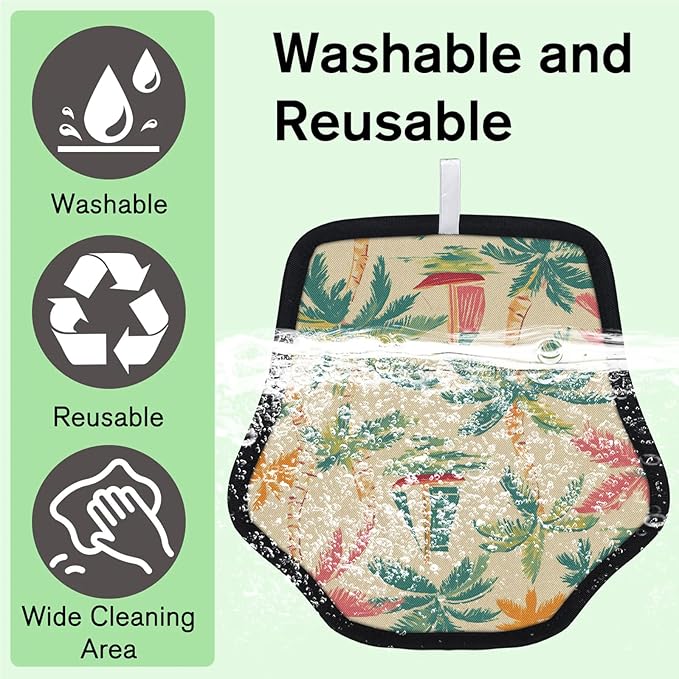 Reusable Pet Hair Removal Glove Coconut Tree Boat Magic Brush for Cat & Dog Hair Remover for Car, Sofa, Bedding, Clothes - 9x9 Mitt Washable