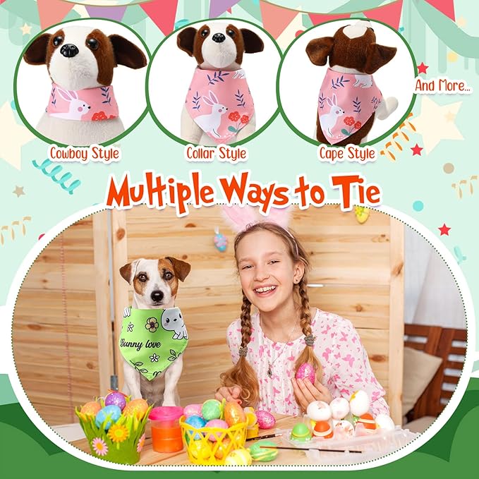 Kacctyen 100 Pcs Easter Dog Bandanas Bulk Dog Adjustable Cute Washable Triangle Kerchief Scarf Bibs for Small to Medium Pet Seasonal Party Costume Accessories