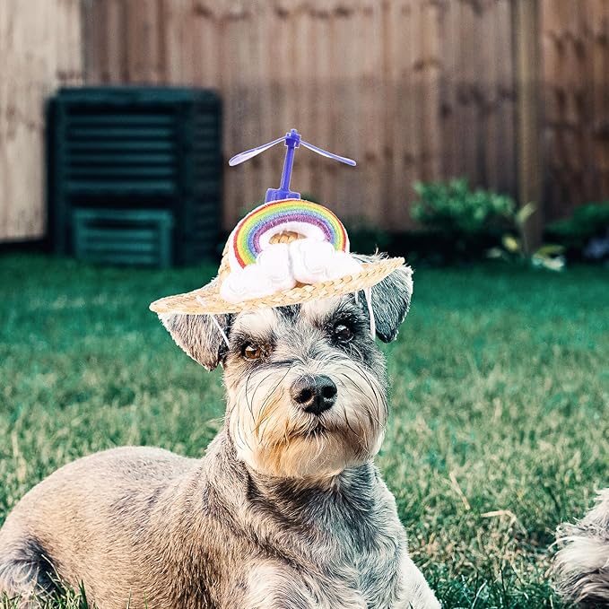 IMIKEYA Pet Straw Hat with Airplane Prop, Woven Straw Knitted Cap for Dogs, Small Size Photo Props for Pet Supplies and Outdoor Use